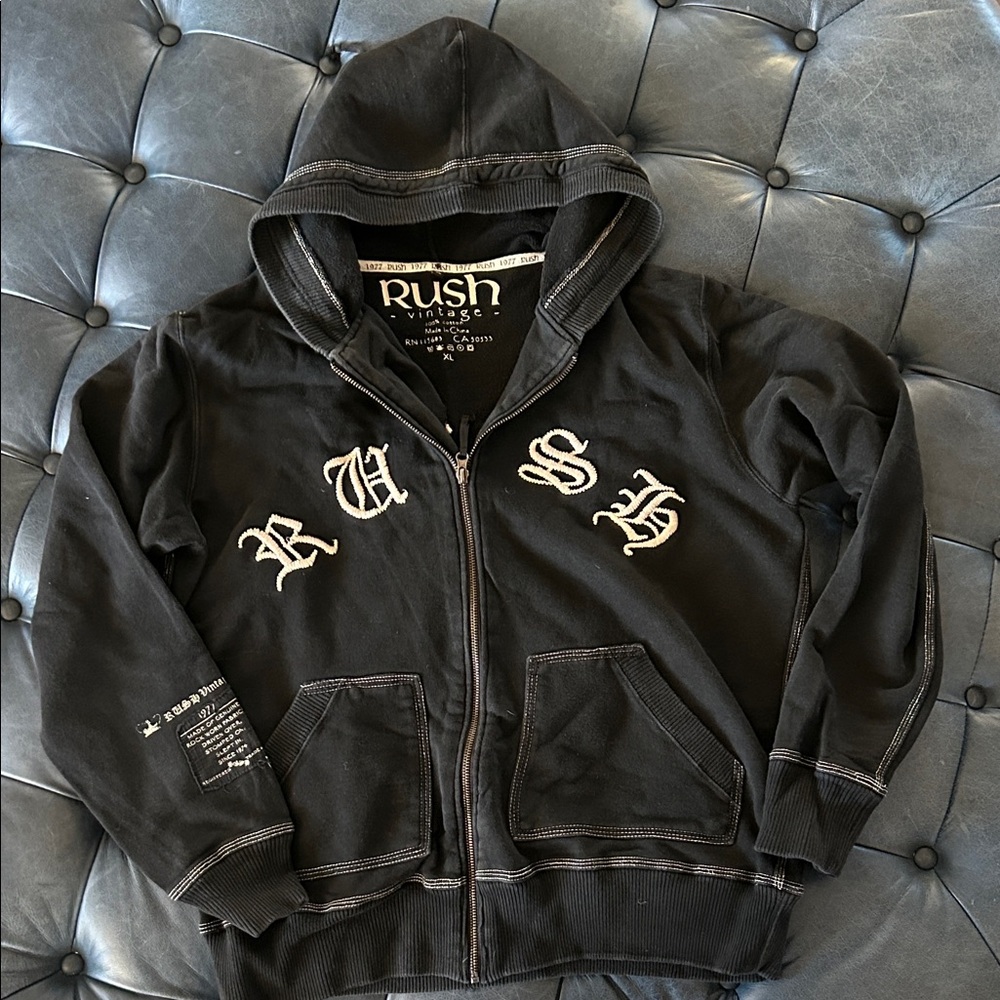 Rush Vintage Black Hoodie with White Lettering size XL